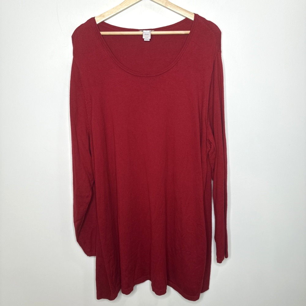 J Jill Knit Tunic Women's 3X Red Sweater Pullover Linen Blend Scoop Neck Minimal